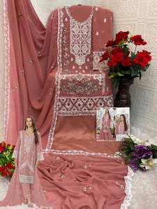 Salwar Kameez traditionnel pakistanais avec mousseline de soie Dupatta et embellissement de travail manuel pour les événements formels commande en gros - Product Image 5