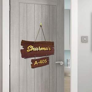 Plaque nominative personnalisée avec lettres acryliques design pour porte | Maison/Appt./Bunglow | En bois | 10x12 pouces | Marron/doré - Product Image 4