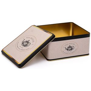 Caja de almacenamiento de metal de 3.7L con diseño de textura de lino inspirado en café vintage 198x198x100mm Capacidad cuadrada de 3.7L - Product Image 1