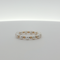 18K Gelbgold Süßwasserperlen Hochzeits-Verlobungsring |   3,00~3,50mm Runde Perlen für Damen