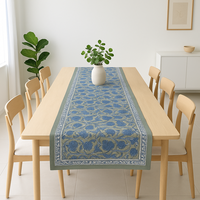 Jaipuri Chemin de table de luxe 100% coton fabriqué à la main, imprimé en blocs, design floral, lin écologique réutilisable pour table 6 places