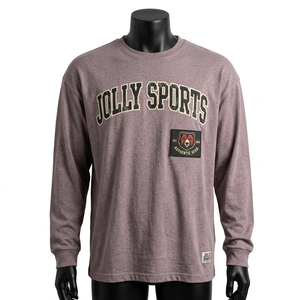 เสื้อยืดแขนยาวผู้ชาย ผ้าคอตตอนผสมโพลีเอสเตอร์ ระบายอากาศได้ดี สัมผัสนุ่ม สีม่วงอมชมพู พร้อมป้ายโลโก้ยางแบบกำหนดเอง เสื้อยืดแขนยาว - Product Image 5