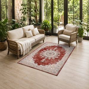 Tapis de salon en chenille antidérapant, imprimé numériquement, style bohème persan, rouge bordeaux, lavable en machine, vente en gros, RUGS DEPOT LXDP-0229 - Product Image 6