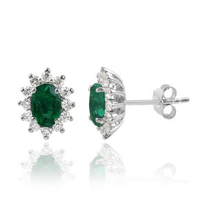 Pendientes de joyería de moda piedra preciosa 925 plata esterlina Esmeralda multi circón pendiente de tuerca para mujeres y niñas - Product Image 1