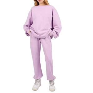 Women Crew Neck Sweatsuit <b>Hoodie</b> Jogger Set Fleece Warm Athletic Workout Gym <b>Running</b> Activewear Two Piece Outfit 100% Cotton - Product Image 1