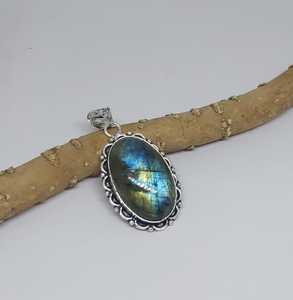 Venta al por mayor a granel joyería de moda Natural llamativo labradorita piedra preciosa colgante collar plateado hecho a mano cristal curativo - Product Image 4