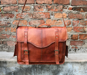 Véritable mallette en cuir de chèvre faite à la main mallette d'affaires sac en cuir véritable sac à bandoulière couche supérieure en cuir sac d'ordinateur portable - Product Image 1