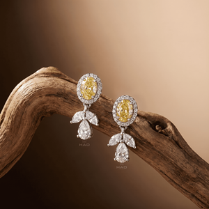 Pendientes de Diamante Cultivado en Laboratorio, Amarillo, Ovalados, con Halo, en Oro Blanco, Diseño Floral, Joyería Fina de Lujo para Novia, Regalo para Mujer - Product Image 5