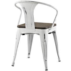 <b>Vintage</b> Industrial Design Modern Stackable White Metal Dining <b>Chair</b> with Dark Wooden Seat Featuring Backrest Iron - Product Image 4