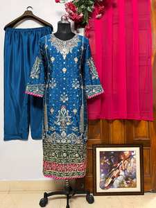 Conjunto de traje de diseñador con apariencia de fiesta con Zari, secuencia y trabajo de bordado - Product Image 6