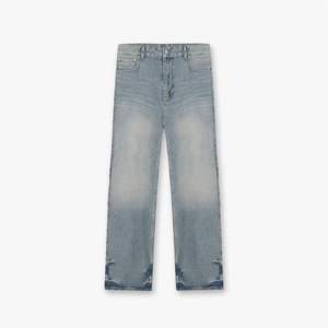 Baggy Denim Jeans pour hommes jambe large coupe ample Streetwear Blue Rock Dirt Cachemire confortable Durable Style décontracté - Product Image 1
