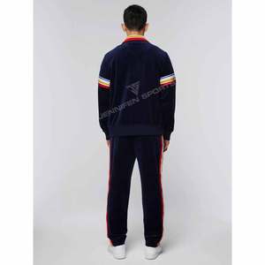 Sudadera con capucha y cremallera con logotipo personalizado, chándal de tela de terciopelo 100% de alta calidad para hombre, traje de entrenamiento holgado a rayas multicolor - Product Image 5