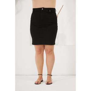 RMG Women's Plus Size Black Denim <b>Skirt</b>, High Waist Stretch Cotton Blend, Casual Knee-Length A-Line Style for Summer - Product Image 1