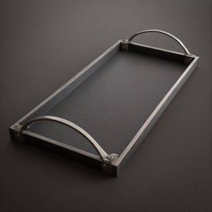 Plateau élégant en cuir avec poignées solides et finition riche conçu pour servir sophistiqué et arrangements décoratifs élégants - Product Image 3