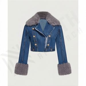 Veste en jean personnalisable pour femmes, couleur personnalisée, élégante, manches longues, grandes poches, blazer varsity, vêtement d'extérieur, streetwear décontracté - Product Image 1
