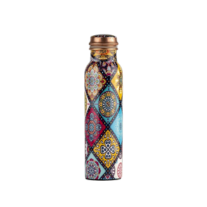 Grande bouteille en cuivre et métal de 500ml, faite à la main de haute qualité, couvercle multicolore, forme personnalisée, boisson directe, fitness, camping - Product Image 1