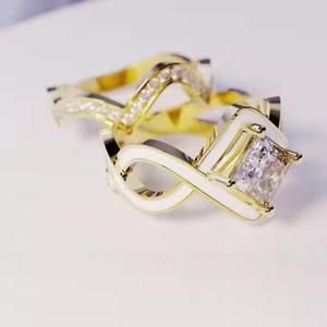 Snow Wave Diamond 18K Gold Vermeil Ring Set Anillos minimalistas de oro Vermeil para mujeres Lab Grown Diamond anillo de compromiso para ella - Product Image 3