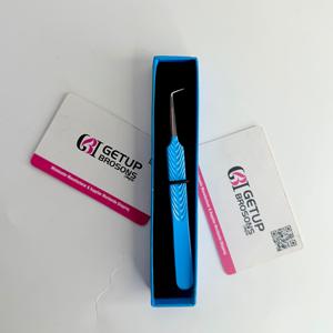 Pince à épiler pour extensions de cils GETUP BROSONS IMPEX de haute qualité, revêtement en poudre bleue, pointe argentée à 90 degrés, pointe lisse, logo personnalisé - Product Image 3