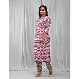 Ensemble de salwar kameez Anarkali en coton imprimé blanc et gris, style ethnique indien, tissu en soie lourde pour les occasions spéciales (lot de 2) - Product Image 3