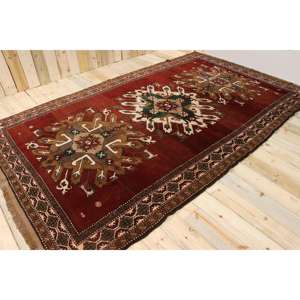 Alfombra Grande Vintage de 6.5x10.6 pies (199x322 cm), Alfombra Turca a Cuadros Roja - Product Image 1