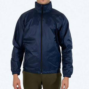 Veste coupe-vent en nylon et polyester d'hiver personnalisée pour hommes, veste coupe-vent unie bleu marine avec couleur contrastée pour hommes - Product Image 2