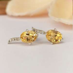 ต่างหูพลอยซิทรินวินเทจ 925 เงินสเตอร์ลิง พลอยประจำเดือนพฤศจิกายน เครื่องประดับหรูหรา ของขวัญสำหรับผู้หญิงและเด็กผู้หญิง - Product Image 2