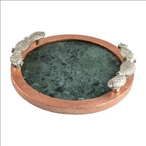 Plateau de service de forme ronde avec poignées, Design combiné marbre et métal plateau décoratif en marbre pour la décoration de la maison et du Restaurant de mariage - Product Image 3