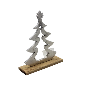 Arbre de Noël décoratif en aluminium et en bois avec finition nickel brut pour la décoration intérieure faite à la main. - Product Image 3