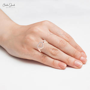 แหวนแต่งงานเพชรสีขาวทำด้วยมือ14K 0.42 CT สีทองล้วนหัวใจคู่คลาสสิกสำหรับปาร์ตี้-April เครื่องประดับหินวันเกิดขายส่ง - Product Image 3