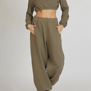 Pantalones Deportivos Casuales de Invierno para Mujer, Pantalones de Chándal Cómodos de Algodón, Talla Grande, Frente Plano, Cintura Elástica, Forro Polar, Secado Rápido, Colores Sólidos - Product Image 1