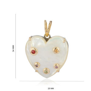 Pendentif en or 14 carats avec cœur en nacre et pierres précieuses saphir multicolores, bijoux fins, dos en argent 925 - Product Image 1