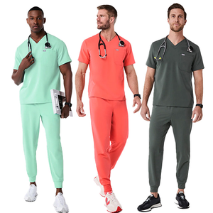 Ensembles de gommages médicaux pour hommes personnalisés de haute qualité respirant blanc à manches courtes uniformes d'infirmière tissu tricoté en Spandex doux - Product Image 1