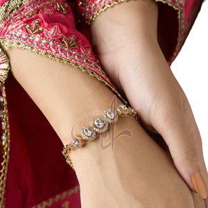 Charming Fashionable Golden Warmth <b>Bracelet</b> White <b>Bead</b> In The Middle Polished <b>Gold</b> Finish <b>Bracelet</b> - Product Image 5