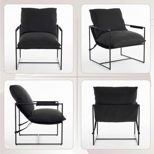 Sillón Minimalista de Tela con Asiento Tapizado y Estructura de Metal Negro para Sala de Estar, Vestíbulo de Hotel y Salas de Espera - Product Image 3