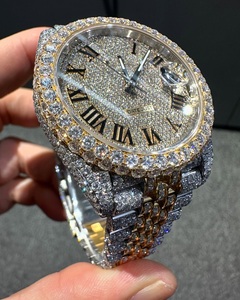 Montre automatique bicolore moderne mécanique de luxe or jaune véritable VVS Moissanite diamant lunette en acier inoxydable bande cristal - Product Image 2