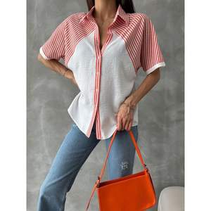 Chemise à manches tombantes rayée orange pour femme Topshow avec détails raffinés, design de chemisier élégant - Product Image 2