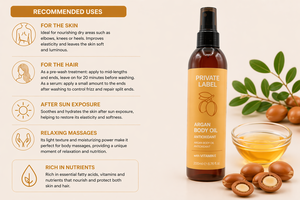 Aceite de Argán de Marca Privada 200ml OEM |   Aceite Hidratante para Cuerpo y Cabello |   Vitamina E Antioxidante |   Vegano Natural |   Hecho en España, UE - Product Image 3