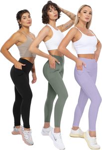 Leggings de yoga en spandex taille haute pour femmes pantalons d'entraînement respirants pour contrôle du ventre tailles plus-XL XXL poches à motifs imprimés solides - Product Image 6