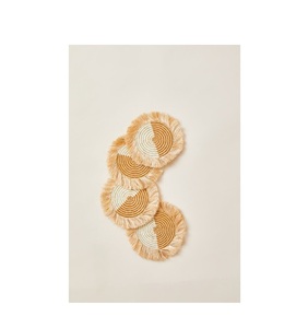 Posavasos redondos de ratán tejidos a mano con soporte Juego de posavasos ecológicos con aislamiento de cerámica - Product Image 1