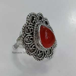 Carnelian Boho Chic <b>Statement</b> <b>Ring</b> Sterling Silver Handmade Pearshape Gemstone Inlay Perfect Gift for Her Birthday Licensed - Product Image 2