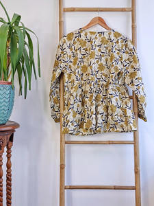 Chemise bohème florale en pur coton, imprimé indien Bagru, confortable pour tous les jours, pour femmes - Product Image 2