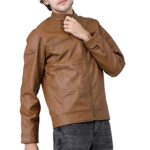 Nouvelle veste en cuir de vache coupe-vent pour hommes à col montant avec logo à l'avant vente en ligne - Product Image 3