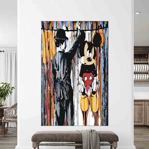 Lienzo Impreso Elegante: Arte de Graffiti de Charlie Chaplin y Mickey Mouse, Enmarcado para Exhibición en Galería - Product Image 1