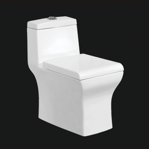 Ensemble de toilette moderne en céramique à double chasse, structure monobloc blanche avec siphon en S pour salle de bain ou cuisine - Product Image 2