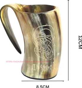 Taza de cuerno vikingo Cuerno para beber medieval Cuerno hecho a mano Taza de cerveza Fiesta y restaurante - Product Image 2