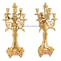 Candélabre de décoration de table en métal et cristal de grande taille poli or rose Candélabre moderne à 5 bras de première qualité pour la maison et les cafés