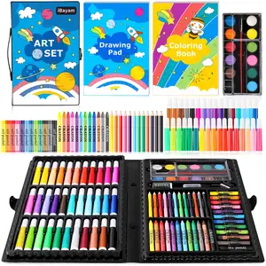 Children Painting Set Watercolor Pen Crayon Pencil Oil Paintbrush Storage Box Portable Non Toxic Art Set