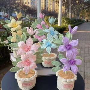 Maceta de Flores de Clemátis Hecha a Mano con Ganchillo - Ramo Creativo para Decoración Festiva - Product Image 1