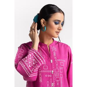 Conjunto de Camisa y Pantalón de Algodón Chambray Rosa con Estampado de Bloques - Product Image 2