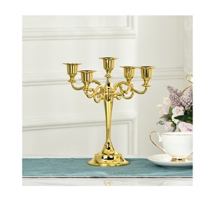 Centres de table pour mariages, chandelier en métal de décoration, chandelier conique, bougeoir de luxe en or - Product Image 1